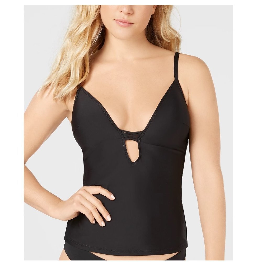Bar III Solid Plunging Molded Cup Tankini Top